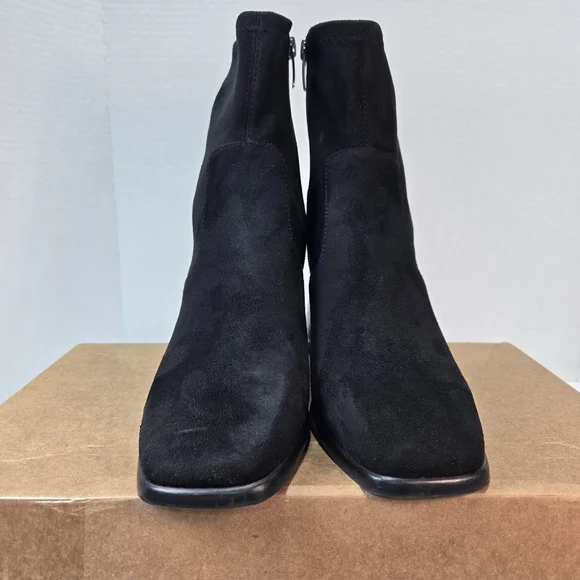 Marc Fisher Rivers Black Faux Suede Block Heeled Stretch Zippered Booties Size 7 - Picture 4 of 11